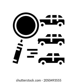 search vehicles glyph icon vector. search vehicles sign. isolated contour symbol black illustration