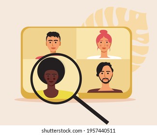Search for video communication online. Flat vector stock illustration. Online video call. The concept of communication, dating. Internet conference. Isolated illustration
