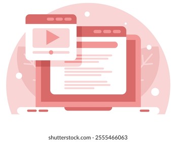 Search video concept. Video player on laptop screen. Vector graphics