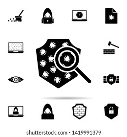 search for viruses in the shield icon. Universal set of hacker for website design and development, app development