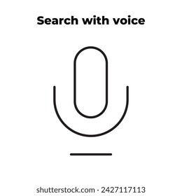 Suche mit Stimme. Mikrofon dünne Linie Symbol in schwarz. Isoliertes Symbol. Aufnahme, Ton, Stimme Illustration als einfaches Zeichen Trendy Flat Stil für Design und Websites, mobile Anwendung. Vektor EPS 10