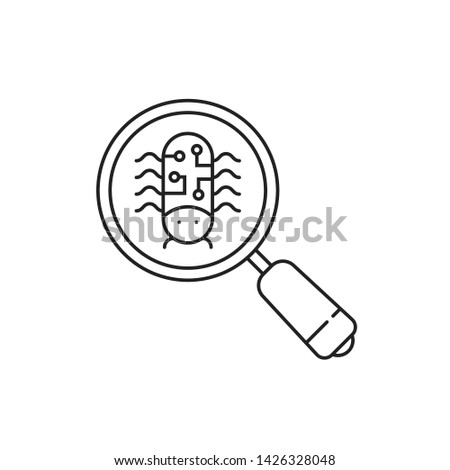 search for vulnerabilities and bugs. concept of checking the system for vulnerabilities and finding malware. flat stroke modern simple debug logotype graphic art design isolated on white background