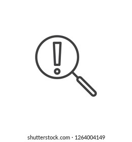 Search warning outline icon. linear style sign for mobile concept and web design. Magnifier with exclamation mark simple line vector icon. Symbol, logo illustration. Pixel perfect vector graphics