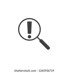 Search warning vector icon. filled flat sign for mobile concept and web design. Magnifier with exclamation mark simple solid icon. Symbol, logo illustration. Pixel perfect vector graphics