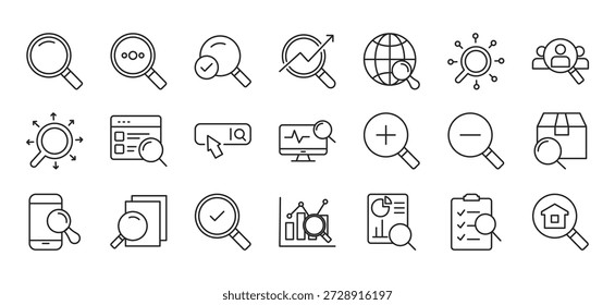 Ícone de banner da Web de pesquisa define o conceito de ilustrações vetoriais de vários estilos de estrutura de tópicos