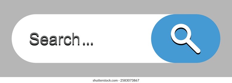 Search web bar with magnifying glass and mic icon neumorphism design. search bar Internet browser engine color black, white, blue. internet browser engine with search box, address bar and text field. 