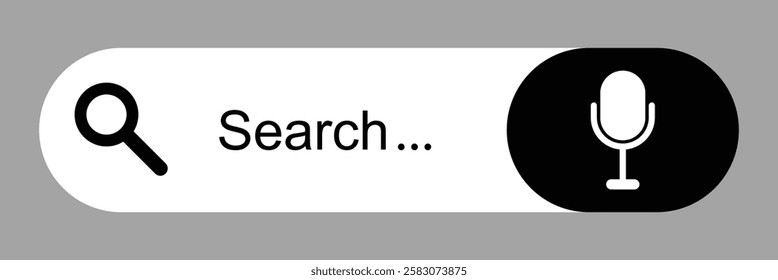 Search web bar with magnifying glass and mic icon neumorphism design. search bar Internet browser engine color black, white, blue. internet browser engine with search box, address bar and text field. 