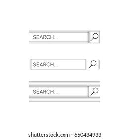 Search web bar. Material design element for web search, illustration of search bar for ui website. Set of glass boxes. Vector template for websites