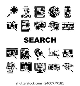 search web internet bar icons set vector. website computer, find engine, browser site, template, button, online, tab search web internet bar glyph pictogram Illustrations