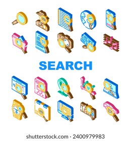 search web internet bar icons set vector. website computer, find engine, browser site, template, button, online, tab search web internet bar isometric sign illustrations