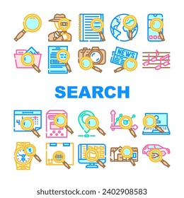 search web internet bar icons set vector. website computer, find engine, browser site, template, button, online, tab search web internet bar color line illustrations