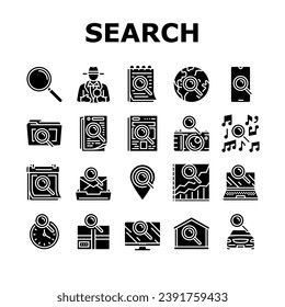 Suche Web-Website-Icons Set Vektorgrafik. Computerinformationen, Geschäftstechnologie, Forschungsschnittstelle, Online-, Browser-Suchwebseite Internet-Bildzeichen Illustrationen