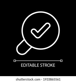 Search white linear icon for dark theme. Finding data using keywords. Help user to navigate. Thin line customizable illustration. Isolated vector contour symbol for night mode. Editable stroke