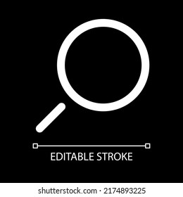 Search white linear ui icon for dark theme. Find information online. Seek for query result. Vector line pictogram. Isolated user interface symbol for night mode. Editable stroke. Arial font used