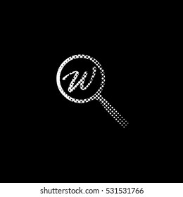 Search - white vector icon;  halftone illustration