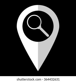 Search - white vector icon;  map pointer