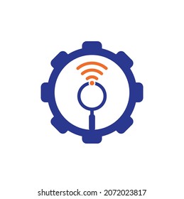 Search wifi gear shape concept logo vector. Wifi finder vector logo template icon