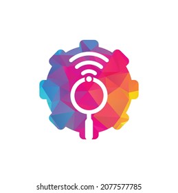 Search wifi gear shape concept logo vector. Wifi finder vector logo template icon