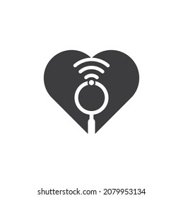 Buscar el vector del logotipo del concepto de forma cardíaca wifi. Icono de la plantilla de logotipo del vector del buscador de WiFi