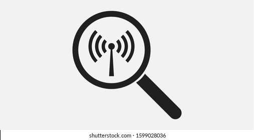 Search Wi-Fi icon. Vector illustration icon. Magnifier Wi Fi vector icons. Magnifying glass or search icon with Wi-Fi icon.