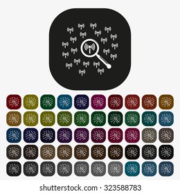 Search wi-fi network. icon. vector design, set of colored buttons