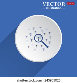 Search wi-fi network , white circle on a blue background with shadow. Vector illustration, EPS 8