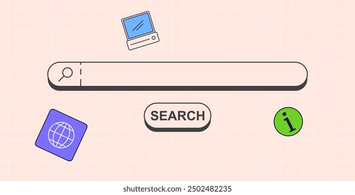 Suchfenster im Retro-Linearstil. Elemente der Benutzeroberfläche des Computers. Moderne Collage, Online-Suche. Vektorgrafik