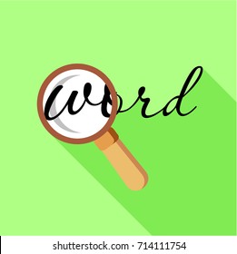 Search Word With Magnifying Glass Icon. Flat Illustration Of Search Word With Magnifying Glass Vector Icon For Web Design