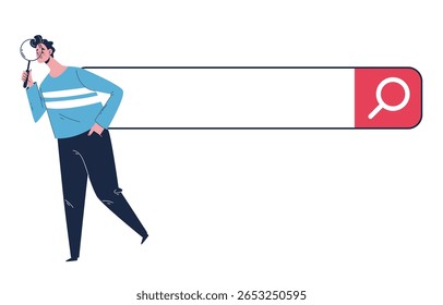 Search work job bar with people characters. Online internet browsing users searching and looking available vacancy concept. Recruitment service networking. Vector graphic design illustration