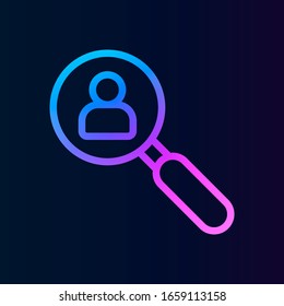 Buscar, icono de nolan trabajadores. Línea delgada simple, vector de esquema de iconos de administración de proyectos para ui y ux, sitio web o aplicación móvil