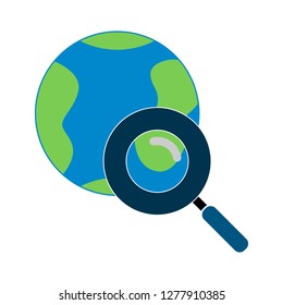 search world icon - search world isolated , earth magnifying illustration- Vector  global magnifier