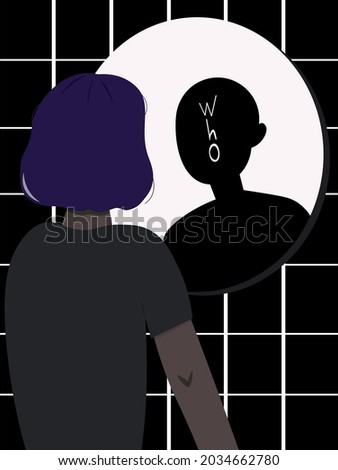 Search for yourself, an attempt to determine your gender. teenage problems. Self-rejection. Who am I? A teenager of undetermined gender looks in the mirror, but does not see his own reflection