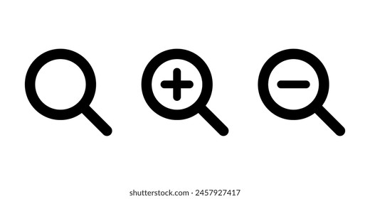 Search and zoom icon in generic style. Magnifying glass with plus and minus