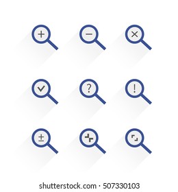 Search zoom Icon set on the white background in flat design style. Vector Illustration for web.