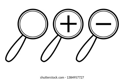Search, Zoom In and Zoom Out Icons. Vector Illustration. EPS 10.