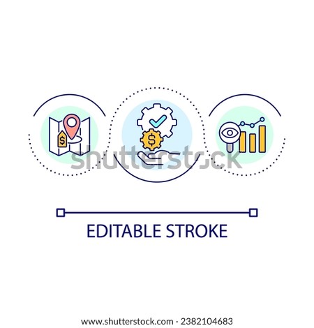 Searching affordable rent loop concept icon. Renting cheap apartment abstract idea thin line illustration. Fit budget. Housing market. Isolated outline drawing. Editable stroke. Arial font used