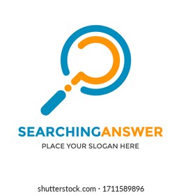 Searching answer vector logo template. This design use magnifying glass symbol. Suitable for business.