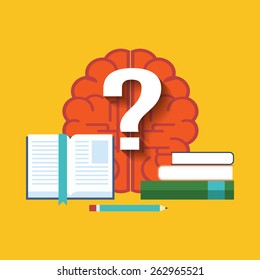 Searching for answers, learning concept. Colorful flat design icon. Vector illustration