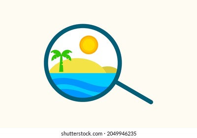 Searching Beach Simple Palm Tree Ocean Vector Illustration