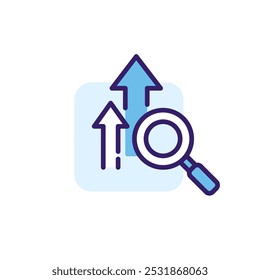 Searching for the best solutions color icon with blue accents. Simple vector linear illustration. Flat pictogram with rounded corners.