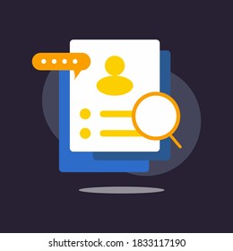 Searching biodata trough internet. Flat design icon ready to use for website, mobile app, presentation and any other projects.