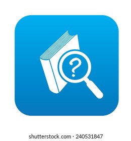 Searching book design on blue flat button,clean vector