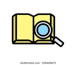 searching in book icon design illustration,cartoon design style, designed for print and web