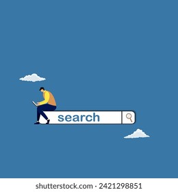 Buscando navegar por internet información de datos concepto de red , Buscar marco de barra con , buscar cuadros plantilla para web , Hombre buscando diseños en internet.