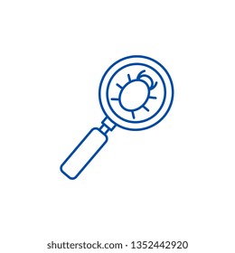 Searching bug line icon concept. Searching bug flat  vector symbol, sign, outline illustration.
