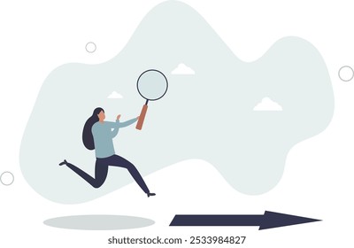 Buscando direção de negócios, estratégia ou descobrir oportunidade de negócios ou solução para o conceito de dificuldade de trabalho, design plano com pessoas.