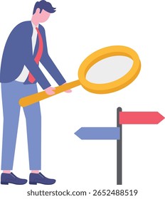 Searching for business direction, strategy or discover business opportunity or solution for work difficulty concept,

