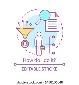 Searching business motivation concept icon. Solution search, problem solving idea thin line illustration. How do it do it. Striving for success. Vector isolated drawing. Editable stroke