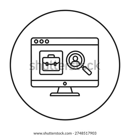 Searching for a candidate with a resume on a computer screen in a circular icon