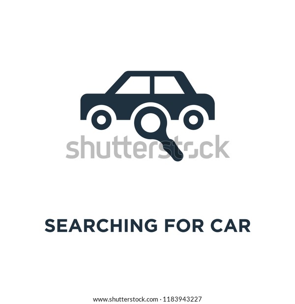Searching for car icon. Black filled vector\
illustration. Searching for car symbol on white background. Can be\
used in web and\
mobile.
